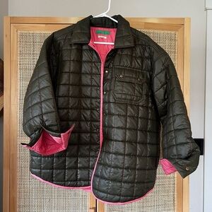 Clare V reversible quilted puffer coat. Olive green and pink. Like new condition
